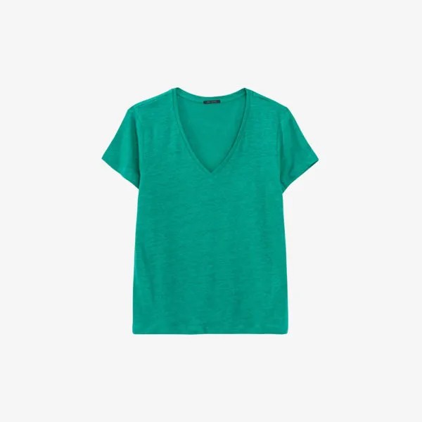 Льняная футболка с V-образным вырезом и короткими рукавами Ikks, зеленый