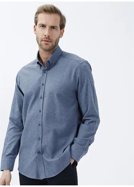 Простая синяя мужская рубашка с воротником на пуговицах Pierre Cardin