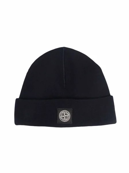 Stone Island Junior шерстяная шапка бини с нашивкой-логотипом