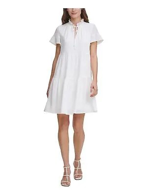 Женское белое газовое платье DKNY с коротким рукавом и завязками на шее, короткое вечернее платье с расклешенным кроем 10
