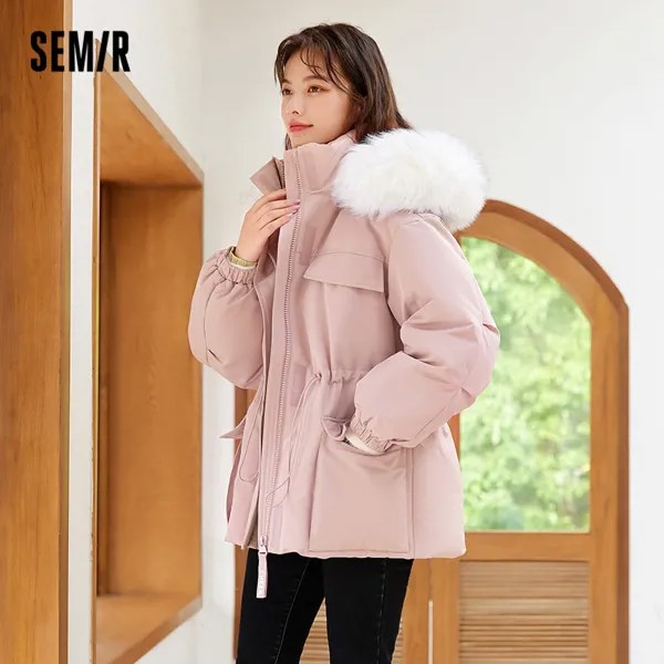 Куртка SEMIR женская с хлопковой подкладкой, парка с капюшоном и меховым воротником с воротником-стойкой, с подкладкой, оверсайз, зимняя Милая верхняя одежда, 2021