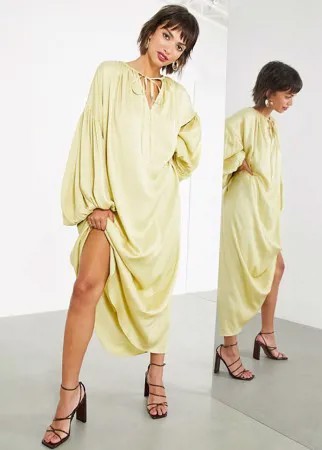 Oversized-платье макси оливкового цвета с пышными рукавами на манжете ASOS EDITION-Зеленый цвет