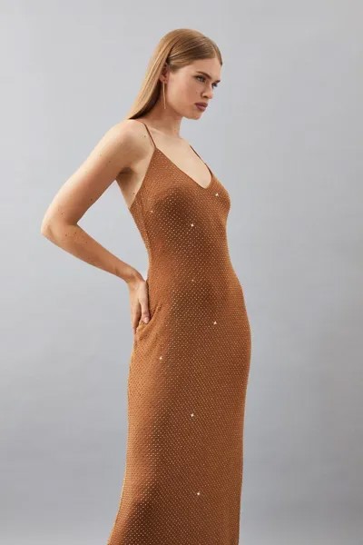 Платье макси без рукавов с украшением из джерси Karen Millen, золото