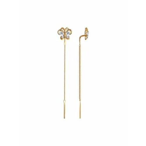 Серьги цепочки The Jeweller, красное золото, 585 проба, фианит, золотой