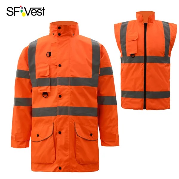 Рабочая одежда Hi Vis, водонепроницаемая оранжевая Светоотражающая Защитная куртка 7 в 1, зимнее уличное пальто