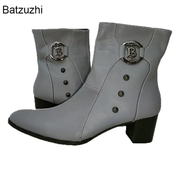 Ботинки Batzuzhi мужские из натуральной кожи, высокий каблук 7 см, сапоги рыцарские, черные/красные, вечерние ринки/свадьбы! Большие размеры 38–46