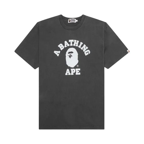 Футболка свободного кроя студенческого кроя BAPE, окрашенная в пигмент, черная