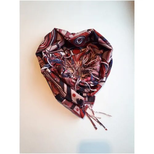 Шарф,платок,палантин с бахромой Cashmere ,разноцветный,оттенки розового,красного,двухсторонний,one size,длина 102см,ширина102см