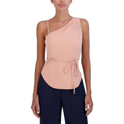 BCBGMAXAZRIA Женская асимметричная плиссированная блузка с завязкой на талии и ремешком-цепочкой