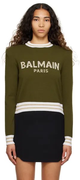 Укороченный свитер цвета хаки Balmain