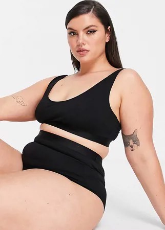 Черные трусики из мягкого хлопка с высокой талией и логотипом ASOS DESIGN Curve Betty-Черный