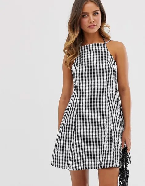 Сарафан мини в клетку с глубоким вырезом на спине ASOS DESIGN-Мульти