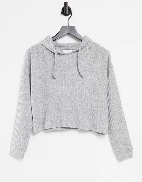 Серый укороченный худи в рубчик Topshop