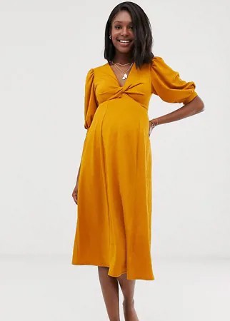 Чайное платье миди с перекрученной отделкой эксклюзивно для ASOS DESIGN Maternity-Зеленый цвет