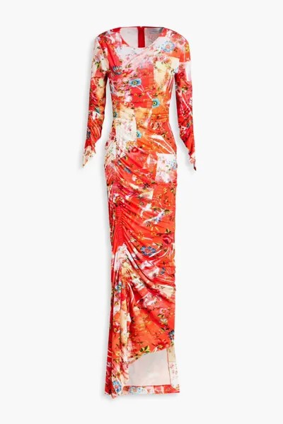 Платье миди из эластичного джерси асимметричного кроя со сборками и цветочным принтом Preen By Thornton Bregazzi, красный