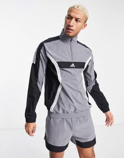 Серая олимпийка с короткой молнией adidas Training Earth Shades-Серый