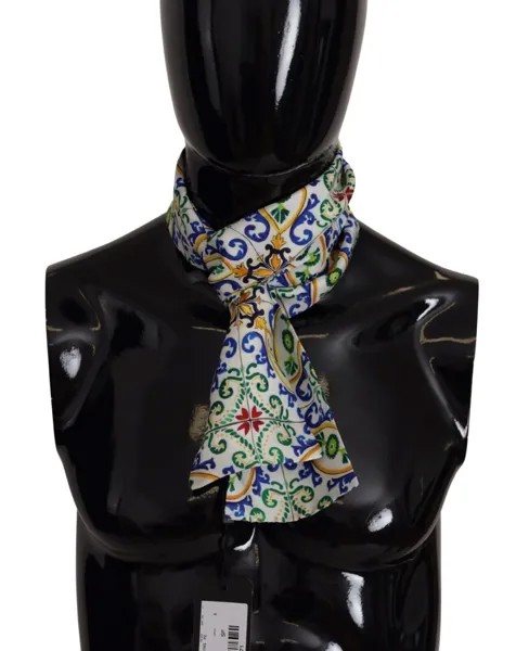 DOLCE - GABBANA Шарф Шелковый Разноцветный Шарф с Майоликой и Узором Шаль 140смХ12см