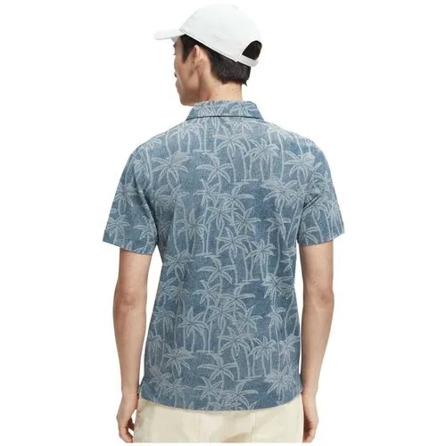 Поло SCOTCH & SODA, прямой силуэт, отложной воротник, принт абстрактный, размер 48, синий