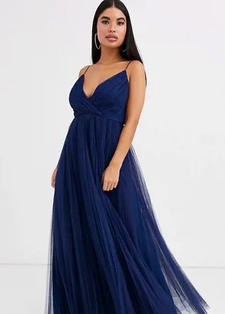 Плиссированное платье макси из тюля ASOS DESIGN Petite-Темно-синий