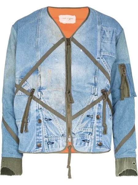 Greg Lauren джинсовый бомбер на молнии, синий