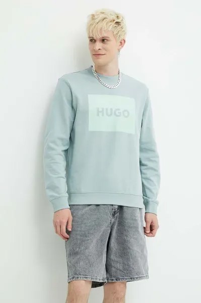 Хлопковая толстовка Hugo, бирюзовый