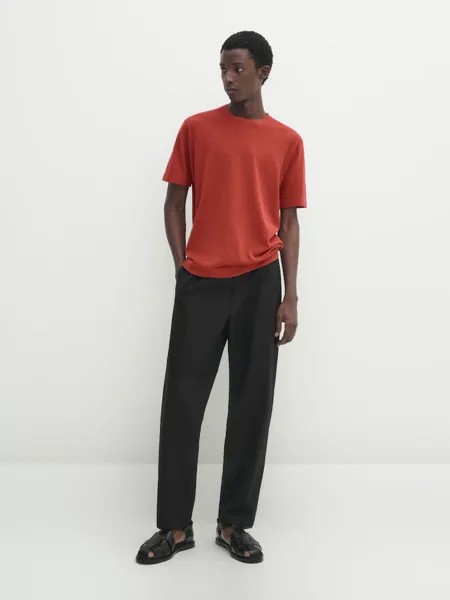 Трикотажная футболка с короткими рукавами из 100% хлопка Massimo Dutti, красный