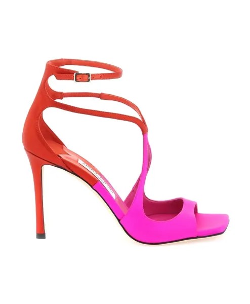 Двухцветные атласные босоножки на шпильке Jimmy Choo, мультиколор