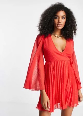 Ярко-красное платье мини со складками из ткани добби ASOS DESIGN-Красный