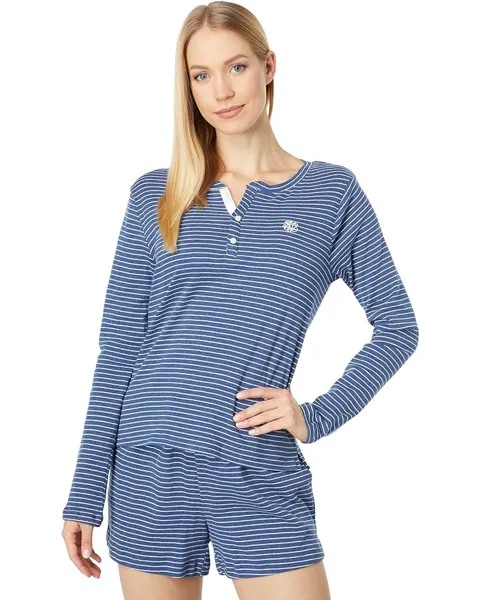 Пижамный комплект LAUREN Ralph Lauren Long Sleeve Henley Boxer PJ Set, цвет Blue Stripe