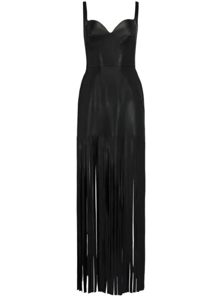 Alexander McQueen кожаное платье с бахромой, черный
