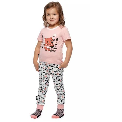 Пижама lucky child, брюки, брюки с манжетами, размер 30 (110-116), розовый, черный