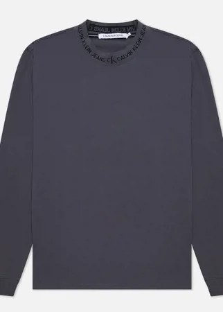 Мужской лонгслив Calvin Klein Jeans LS Logo Jacquard Mock Neck, цвет серый, размер S