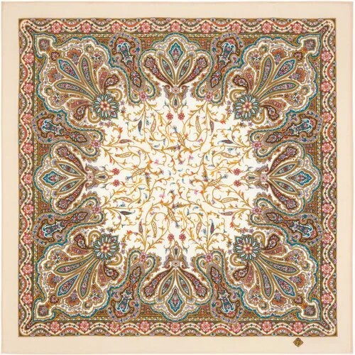 Платок Павловопосадская платочная мануфактура,89х89 см, коричневый, красный