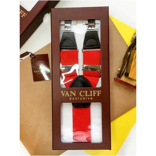 Подтяжки Van Cliff, натуральная кожа, металл, подарочная упаковка, длина 110 см., красный