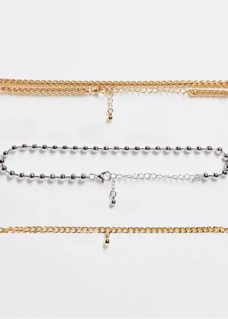 Набор из 3 ожерельев-чокеров в виде цепочки с кисточкой из комбинированных металлов Topshop-Разноцветный