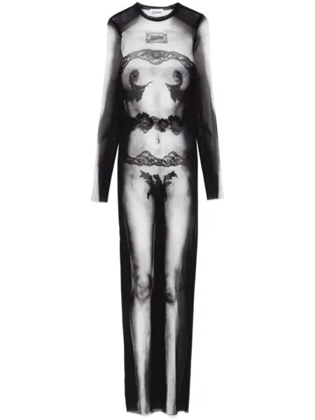 Jean Paul Gaultier платье макси с принтом, черный