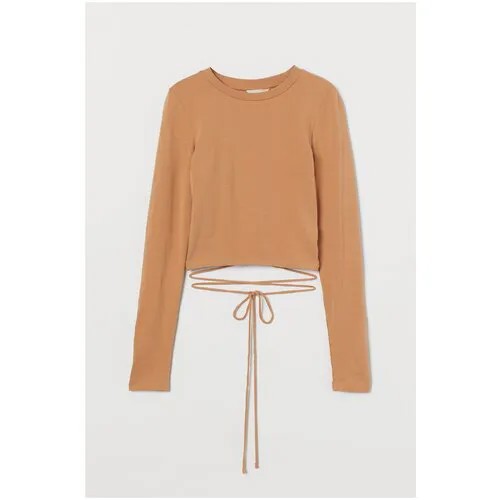 Лонгслив H&M, хлопок, трикотаж, размер XS, бежевый