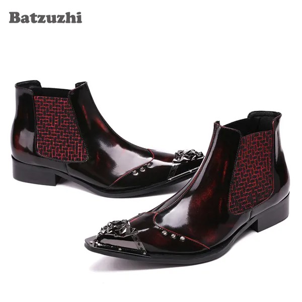 Batzuzhi 2021 новые рок японские tyle модные мужские ботинки с острым носком винно-красные Роскошные Мужские классические ботинки кожаные ботинки ...