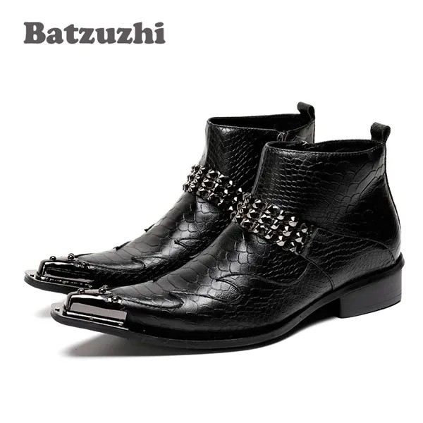 Batzuzhi/модные мужские ботинки золотистого цвета с острым носком из натуральной кожи, мужские короткие сапоги для сцены, ночного клуба, botas hombre