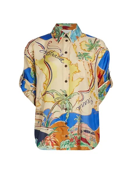 Шелковая рубашка с короткими рукавами с принтом Alight Zimmermann, цвет nautical map