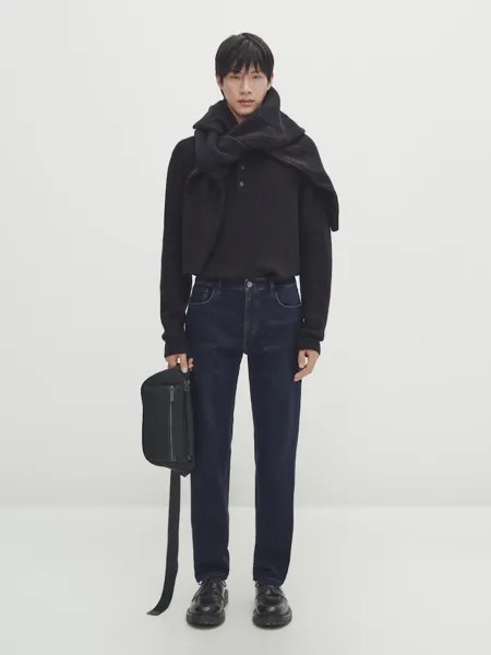 Джинсы с эффектом потертости, непринужденной посадки, прополосканные Massimo Dutti, индиго