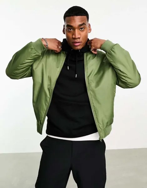 Зеленый бомбер оверсайз со съемными рукавами ASOS DESIGN
