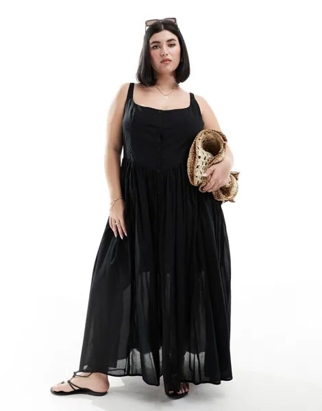 Черный сарафан миди для пикника из вуали ASOS DESIGN Curve