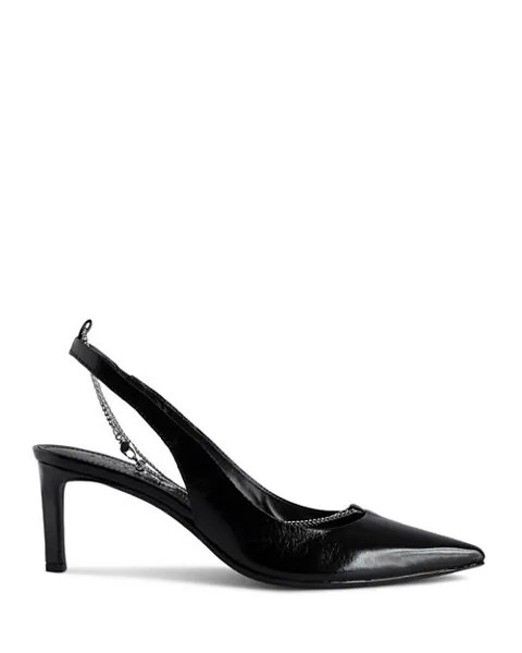 Женские туфли-лодочки с открытой пяткой с острым носком и цепочкой для первого вечера, украшенные винтажным эффектом Zadig & Voltaire, цвет Black