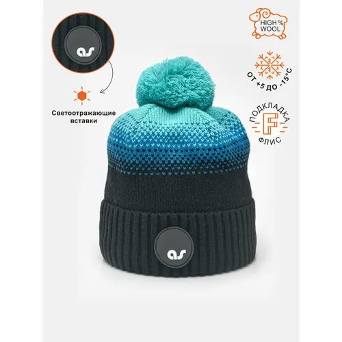 Шапка бини ARTEL, размер 52, бирюзовый, черный