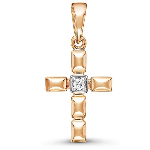Крестик Vesna jewelry, красное золото, 585 проба, родирование, бриллиант