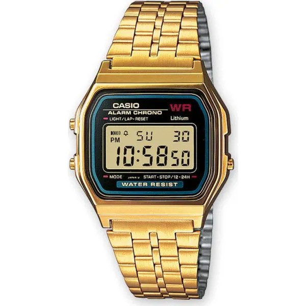 Мужские наручные электронные  часы с золотым браслетом Casio A159WGEA-1EF