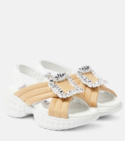 Сандалии Viv' Run Light со стразами и пряжкой Roger Vivier, бежевый