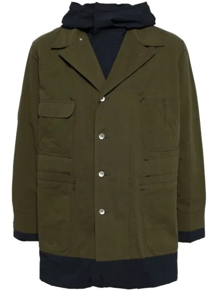Sacai однобортное пальто, зеленый