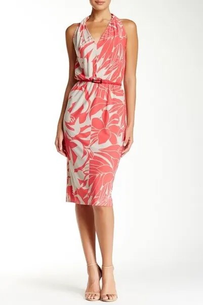 Marc New York by Andrew Marc NWT SUNSET Платье с поясом и V-образным вырезом с принтом, размер XS